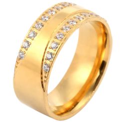 **COI Gold Tone Titanium Ring With Black/White Cubic Zirconia-7036BB