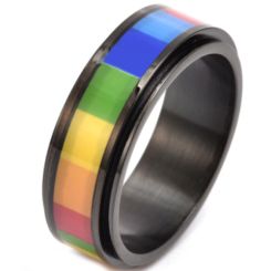 **COI Black Titanium Rainbow Color Step Edges Rotating Ring-7065BB