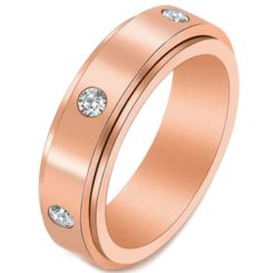 **COI Black/Silver/Rose/Gold Tone Titanium Step Edges Rotating Ring With Cubic Zirconia-7066BB