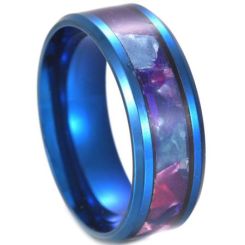 **COI Blue Titanium Beveled Edges Ring With Abalone Shell-7068BB