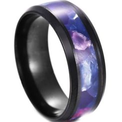 **COI Black Titanium Beveled Edges Ring With Abalone Shell-7069BB