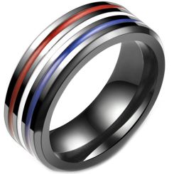 **COI Black Titanium Blue White Red Resin Beveled Edges Ring-7080AA