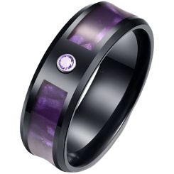 **COI Black Titanium Wood Beveled Edges Ring With Cubic Zirconia-7094AA