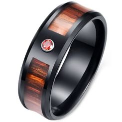 **COI Black Titanium Wood Beveled Edges Ring With Cubic Zirconia-7095AA