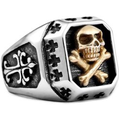 **COI Titanium Black Gold Tone Silver Skull & Bones Ring-7099