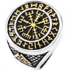 **COI Titanium Black Gold Tone Silver Viking Alphabet Runes Ring-7105