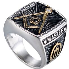 **COI Titanium Black Gold Tone Silver Masonic Freemason Ring-7116