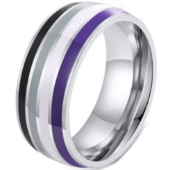 **COI Titanium Grey Black White Blue Enamel Dome Court Ring-7119