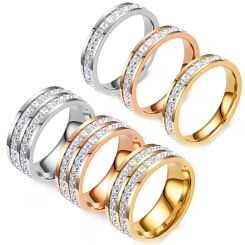 **COI Silver/Rose/Gold Tone Titanium Ring With Cubic Zirconia-7128