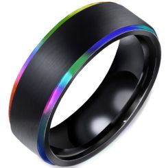 **COI Titanium Black Rainbow Color Beveled Edges Ring-7138