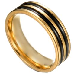 **COI Titanium Black Gold Tone Double Grooves Ring-7142BB