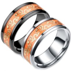 **COI Black/Silver Titanium Orange Dragon Beveled Edges Ring-7148AA