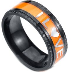 **COI Titanium Black Orange I Love You Luminous Step Edges Ring-7165