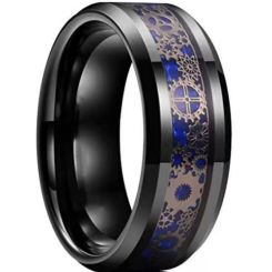 **COI Black Titanium Gears Beveled Edges Ring With Carbon Fiber-7181AA