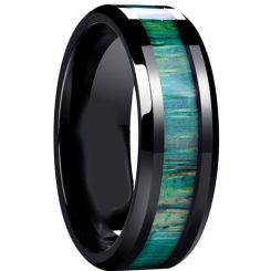 **COI Black Titanium Green Wood Beveled Edges Ring-7183AA