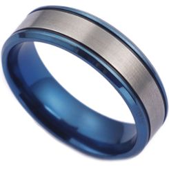 **COI Titanium Blue Silver Double Grooves Ring-7194AA