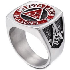 **COI Titanium Black Red Silver Masonic Freemason Ring-7197AA