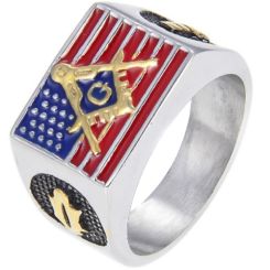 **COI Titanium Black Red Gold Tone Blue Silver Masonic Freemason Ring-7206BB