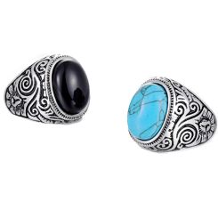 **COI Titanium Celtic Ring With Black Onyx/Turquoise-7262AA