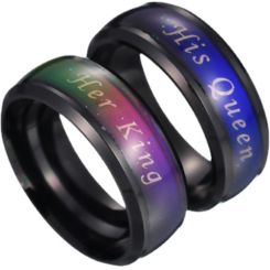 **COI Black Titanium His Queen Her King Beveled Edges Ring-7295