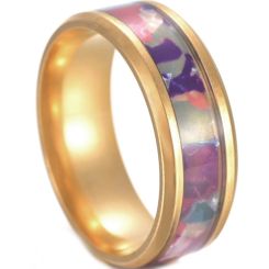 **COI Gold Tone Titanium Abalone Shell Beveled Edges Ring-7303