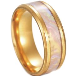 **COI Gold Tone Titanium Abalone Shell Beveled Edges Ring-7304