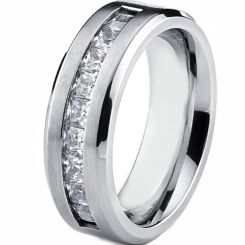 **COI Titanium Beveled Edges Ring With Cubic Zirconia-7308