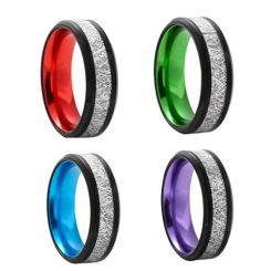 **COI Titanium Black Red/Blue/Green/Purple Beveled Edges Ring With Meteorite-7330CC