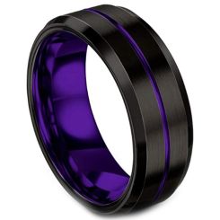 **COI Titanium Black Purple/Green Center Groove Beveled Edges Ring-7331CC