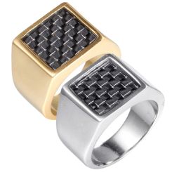 **COI Titanium Gold Tone/Silver Ring With Carbon Fiber-7333CC