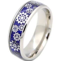 **COI Titanium Gears Ring With Blue Carbon Fiber-7337CC