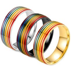 **COI Titanium Black/Gold Tone/Silver Rainbow Color Dome Court Ring-7349BB