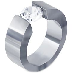 **COI Titanium Black/Gold Tone/Silver Solitaire Ring With Cubic Zirconia-7380BB