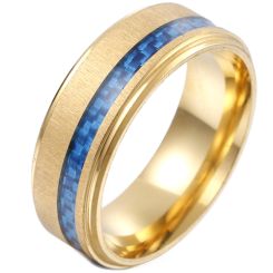 **COI Titanium Gold Tone/Black/Silver Step Edges Ring With Carbon Fiber-7386BB