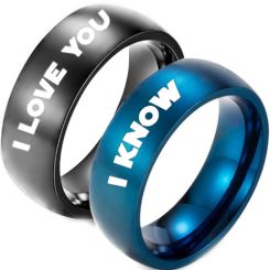 **COI Titanium Black/Blue I know I Love You Dome Court Ring-7392