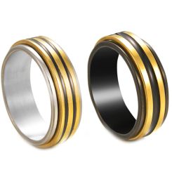 **COI Titanium Black/Silver Two Tone Colors Step Edges Ring-7395BB