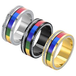 **COI Titanium Black/Gold Tone/Silver Rainbow Color Ring With Cubic Zirconia-7396BB