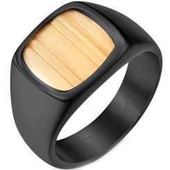 **COI Black Titanium Ring With Wood-7439BB