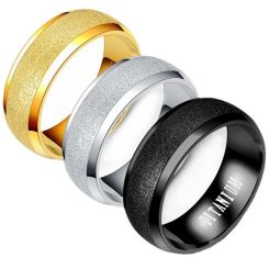 **COI Titanium Black/Gold Tone/Silver Sandblasted Beveled Edges Ring-7443BB