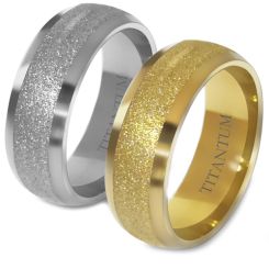 **COI Titanium Gold Tone/Silver Sandblasted Beveled Edges Ring-7443BB