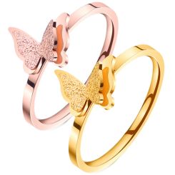 **COI Titanium Rose/Gold Tone Sandblasted Butterfly Ring-7451BB