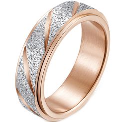 **COI Titanium Rose/Gold Tone Silver Sandblasted Grooves Step Edges Ring-7454BB