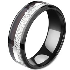 **COI Black Titanium Meteorite & Wood Ring With Arrows-7461BB