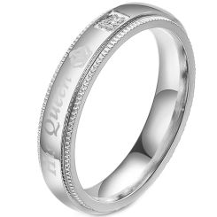 **COI Titanium His Queen Crown Step Edges Ring With Cubic Zirconia-7471BB