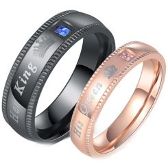 **COI Titanium Black/Rose Her King His Queen Crown With Cubic Zirconia-7475BB