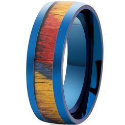 **COI Titanium Blue/Gold Tone/Silver Dome Court Ring With Wood-7479BB
