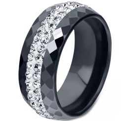 **COI Black/White Ceramic Faceted Ring With Cubic Zirconia-7495BB
