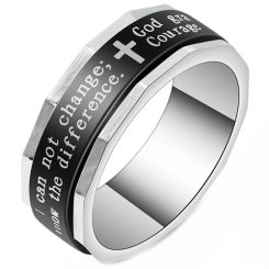 **COI Titanium Black Silver Cross Prayer Step Edges Ring-7496BB