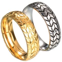 **COI Titanium Gold Tone/Silver Tire Tread Ring-7507BB