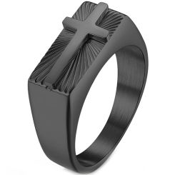 **COI Titanium Black/Gold Tone/Silver Cross Ring-7531BB